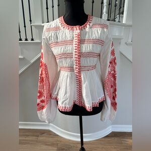 ♥️$119 NWOT S/M Avec Les Filles Embroidered Cotton Peplum Jacket Boho♥️